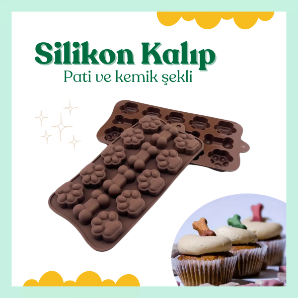 silikon Kalıbı 14 Bölmeli Köpek Kemiği ve Pati silikon Kalıbı, Pasta ve Ödül Maması Yapımı İçin