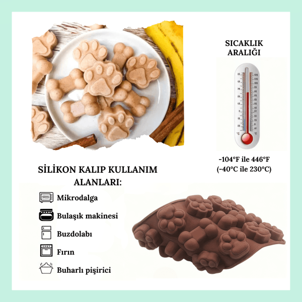 Köpek Kemiği ve Pati silikon Kalıbı, Pasta ve Ödül Maması Yapımı İçin