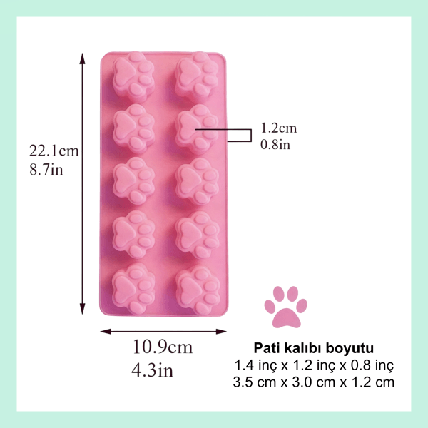 Sevimli Silikon Kalıp – 10 Gözlü Pati Şekilli Kalıp - Pasta Ve Ödül Maması Yapımı Için