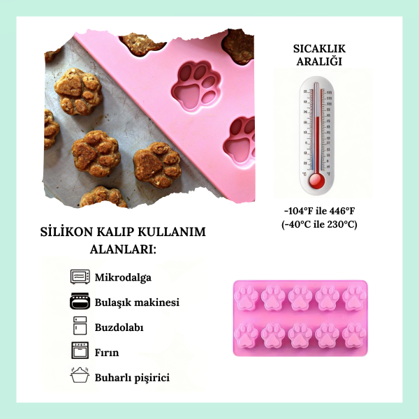 Sevimli Silikon Kalıp – 10 Gözlü Pati Şekilli Kalıp - Pasta Ve Ödül Maması Yapımı Için