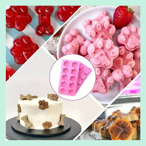 Sevimli Silikon Kalıp – 10 Gözlü Pati Şekilli Kalıp - Pasta Ve Ödül Maması Yapımı Için