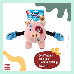 Gigwi Rock Zoo Boksör Domuz Köpek Oyuncağı – Dayanıklı, Sesli ve Eğlenceli Bungee Core Peluş Oyuncak