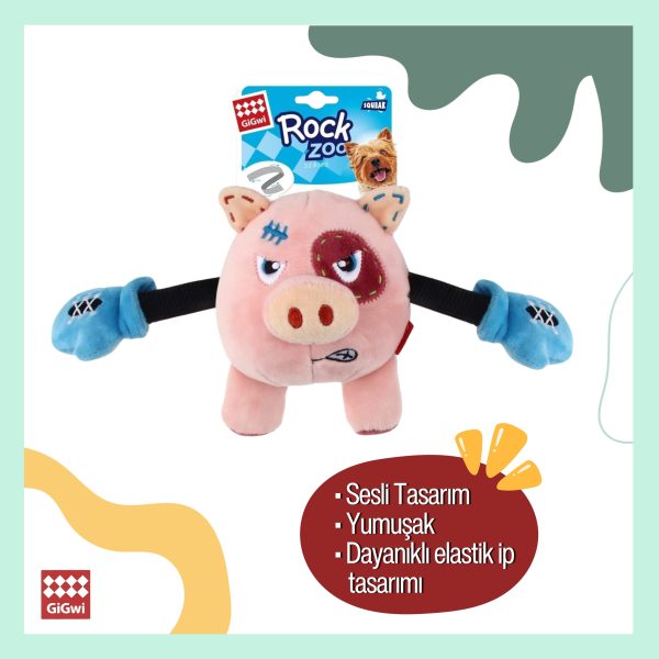 Gigwi Rock Zoo Boksör Domuz Köpek Oyuncağı – Dayanıklı, Sesli ve Eğlenceli Bungee Core Peluş Oyuncak