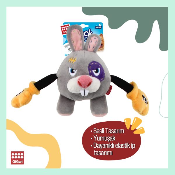 Gigwi Gigwi Rock Zoo Boksör Tavşan Köpek Oyuncağı – Sesli, Bungee Core Yapılı Dayanıklı ve Eğlenceli Oyuncak