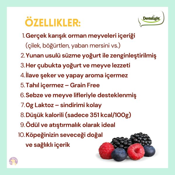 Dentalight Yumm Stix Yoğurtlu Yumuşak Köpek Ödül Maması – Karışık Orman Meyveli & Ton Balıklı (70g)