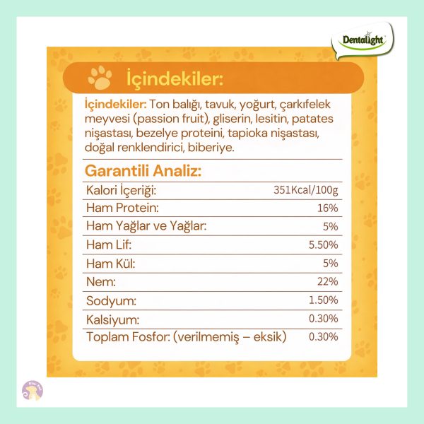 Dentalight Yumm Stix Yumuşak Yoğurtlu & Tutku Meyveli Ton Balıklı Köpek Ödül Maması (70g) – Tahılsız, Sindirim Destekli