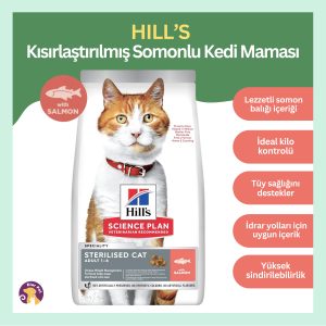 Hill’s Kısırlaştırılmış Somonlu Yetişkin Kedi Maması 3kg Hill’s SCIENCE PLAN Kısırlaştırılmış Somonlu Yetişkin Kedi Maması 1/5 kg