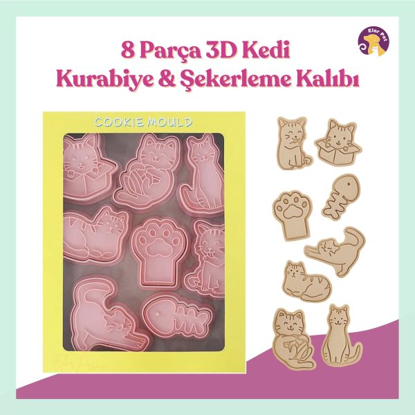 Elar Aksesuar 8 Adet Kedi Kurabiye Kalıbı Seti