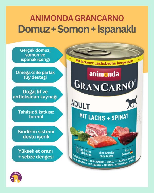 Animonda GranCarno Domuz & Somon Etli, Ispanaklı Yetişkin Köpek Konservesi 400 gr