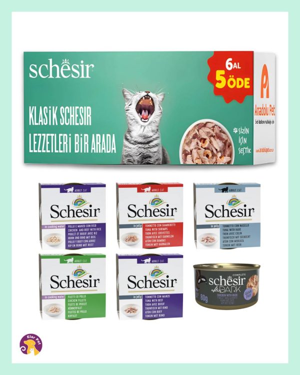 IMG_2579 Schesir Karışık Konserve Yetişkin Kedi Maması 6 Al 5 öde