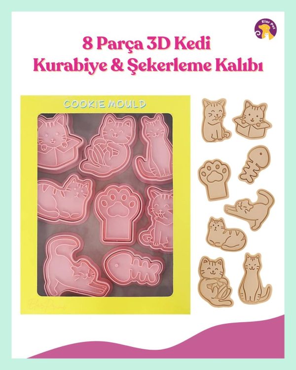 Elar Aksesuar 8 Adet Kedi Kurabiye Kalıbı Seti