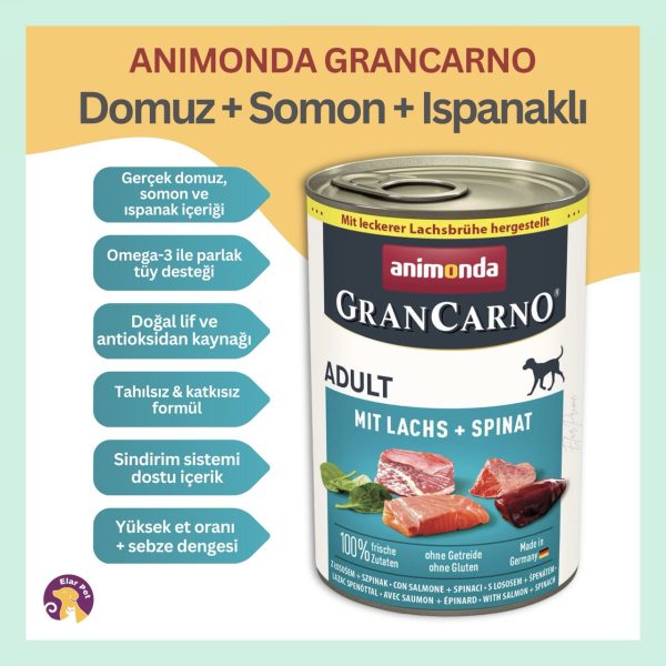 Animonda GranCarno Domuz & Somon Etli, Ispanaklı Yetişkin Köpek Konservesi 400 gr