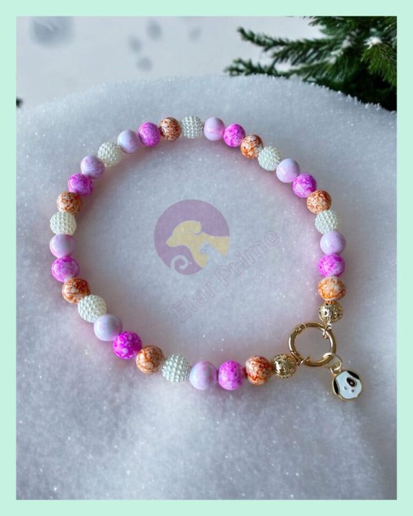 El Yapımı Pembe Boncuklu Köpek Tasması - Şık ve Çekici Detaylara Sahip Köpek Tasması