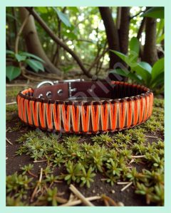 El Yapımı Paracord Köpek Boyun Tasması Kahverengi, turuncu ve bej