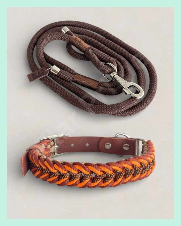 El Yapımı Paracord ve Deri Köpek Boyun Tasması ve Kayışı Set – GPKT 02