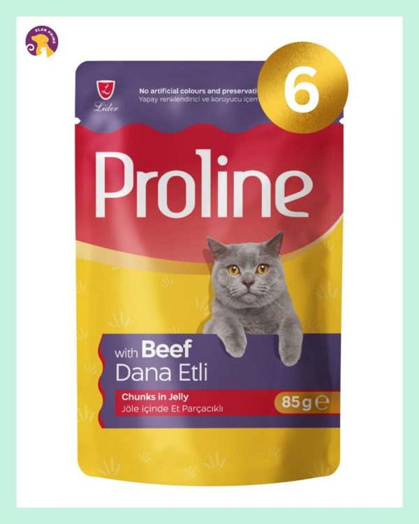 IMG_3425 Proline Pouch Dana Etli Yaş Kedi Maması Seti 6×85 g