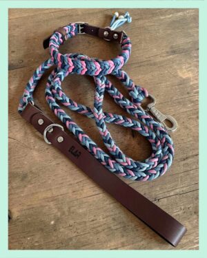 Isimli El Yapımı Paracord ve Deri Köpek Boyun Tasması & Gezdirme Kayışı – GPKT 07